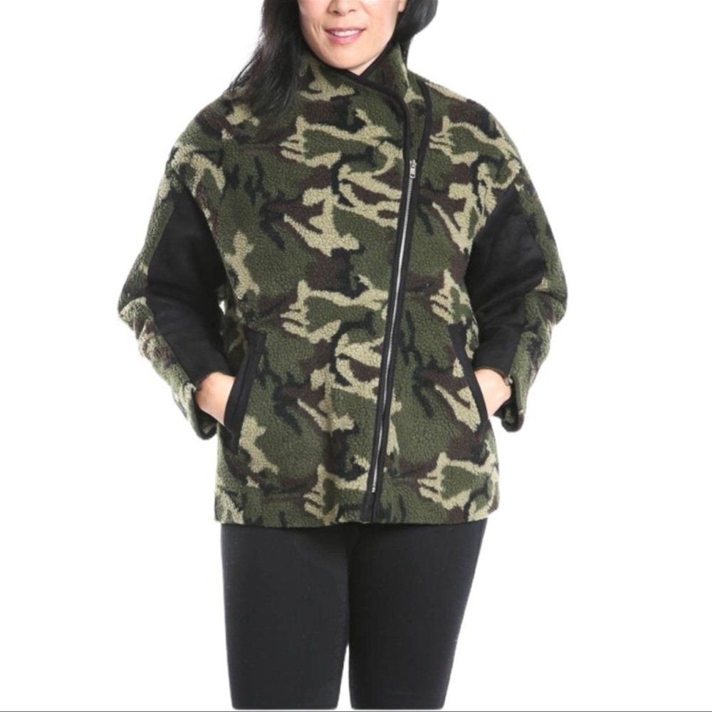 BLQ Basiq shearling camo jacket size 0= Size Small